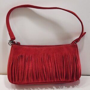 NWOT Vintage 2000s Nine West Red Suede Fringed Mini Handbag
